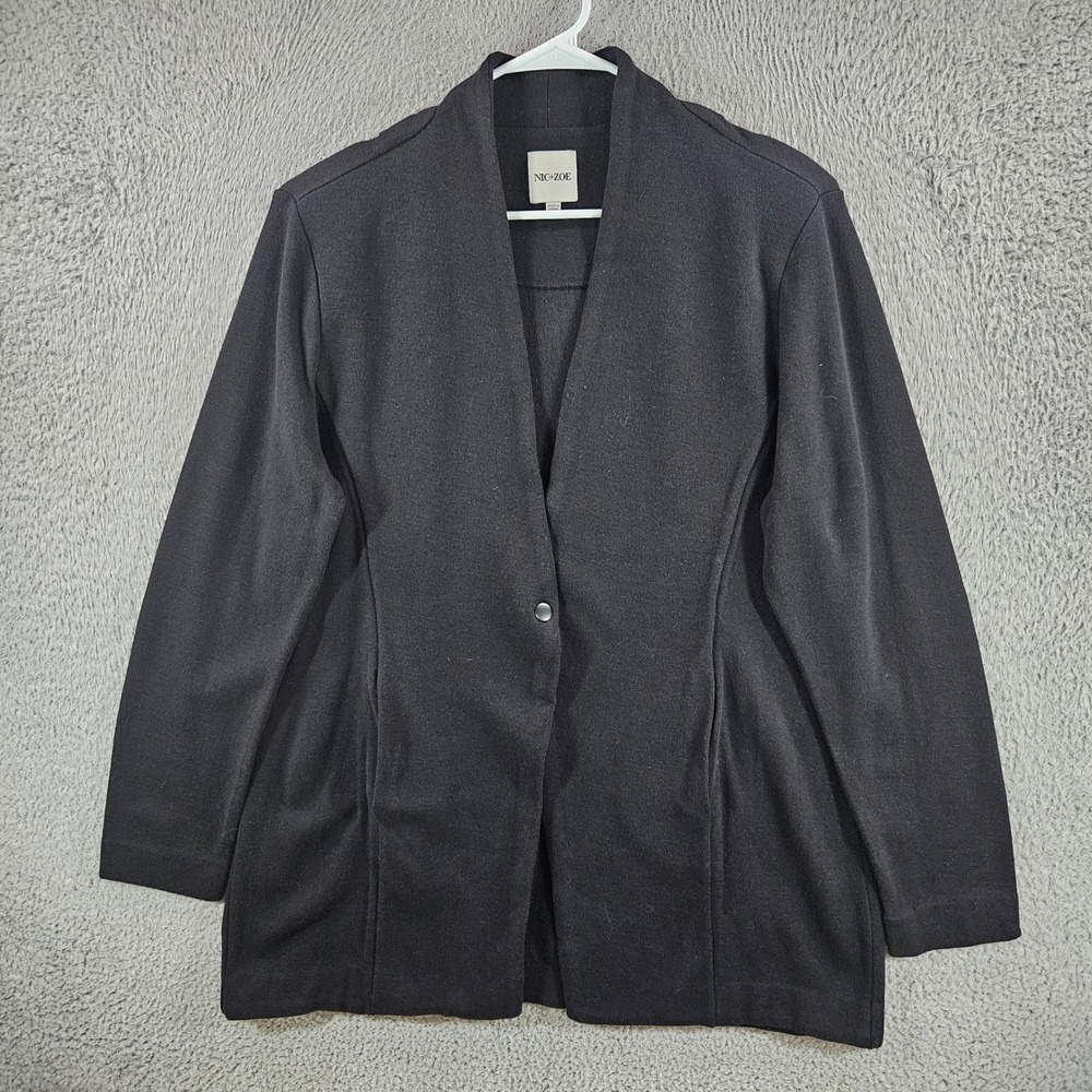 NIC+ZOE Black Longline Cardigan Jacket Single Snap Button XL Cotton Rayon Blend